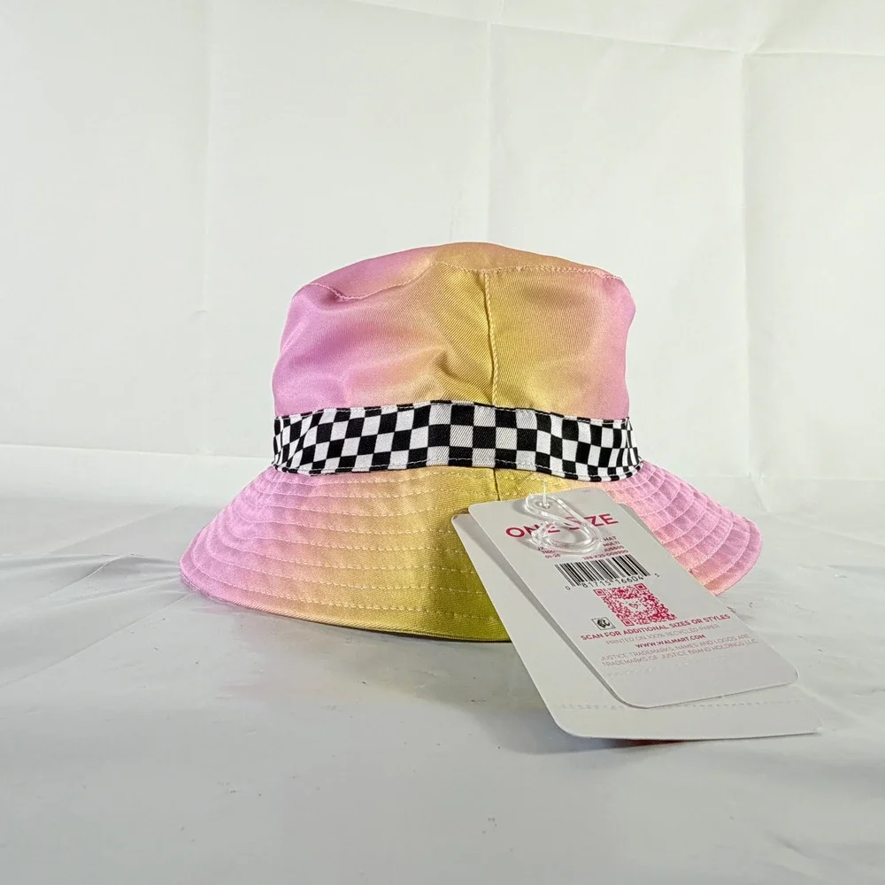 Justice X NASCAR Girls JXN Ombre Bucket Hat Pink‎ Blue Checkered OS NWT